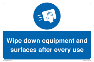 Wipe down equipment and surfaces after every use